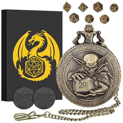 Mini-DND-Würfel-Set mit Hobgoblin Holding D20 Würfel, Taschenuhrgehäuse, 7-teiliges polyedrisches Metallwürfel-Set, DND-Starterset, D&D-Geschenke mit Geschenkbox, Rollenspiel-Zubehör, Bronze Mini-DND-Würfel-Set mit Hobgoblin Holding D20 Würfel, Taschenuhrgehäuse, 7-teiliges polyedrisches Metallwürfel-Set, DND-Starterset, D&D-Geschenke mit Geschenkbox, Rollenspiel-Zubehör, Bronze von Keller & Weber