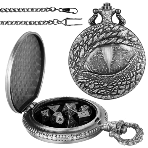 Mini-DND-Würfel-Set mit Retro-Drachenaugen-Taschenuhrgehäuse, DND-Starter-Set, 7-teiliges polyedrisches Mini-Metallwürfel-Set, D&D-Geschenke mit Geschenktasche, Rollenspiel-Brettspiel-Zubehör von Keller & Weber