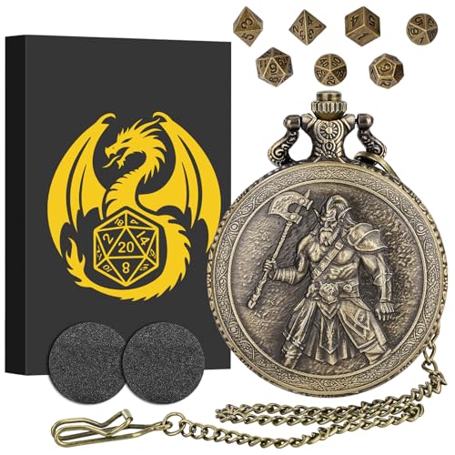 Mini-DND-Würfel-Set mit Steampunk-Axt, Barbaren-Taschenuhrgehäuse, 7-teiliges polyedrisches Metallwürfel-Set, D&D-Geschenke mit Geschenkbox, DND-Starterset, Rollenspiel-Zubehör, Bronze von Keller & Weber