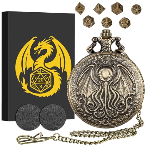 Mini-DND-Würfel-Set mit Steampunk-Oktopus mit Flügeln, Taschenuhrgehäuse, 7-teiliges polyedrisches Metallwürfel-Set, DND-Starterset, D&D-Geschenke mit Geschenkbox, Rollenspiel-Brettspiel-Zubehör von Keller & Weber