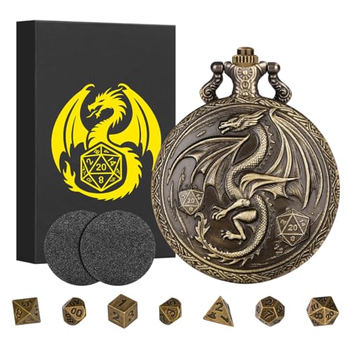 Mini-DND-Würfel-Set mit Steampunk-Taschenuhrgehäuse, 7-teiliges polyedrisches Metallwürfel-Set, DND-Starterset, D&D-Geschenke mit Geschenk-Box, Rollenspiel-Brettspiel-Zubehör, Bronze von Keller & Weber