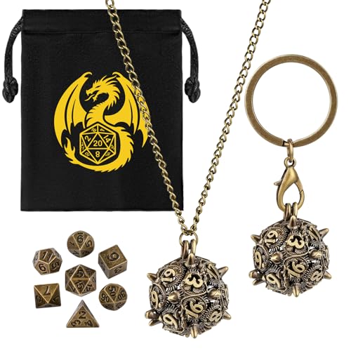 Mini DND Würfel Set mit Tragbarem Schlüsselanhänger, Halskette, Hohler D20 Kugel Metallkäfig, Winziges 7-teiliges Polyedrisches Metall D&D Würfel, DND Geschenke mit Geschenktüten, D&D Zubehör, Bronze Mini DND Würfel Set mit Tragbarem Schlüsselanhänger, Halskette, Hohler D20 Kugel Metallkäfig, Winziges 7-teiliges Polyedrisches Metall D&D Würfel, DND Geschenke mit Geschenktüten, D&D Zubehör, Bronze von Keller & Weber