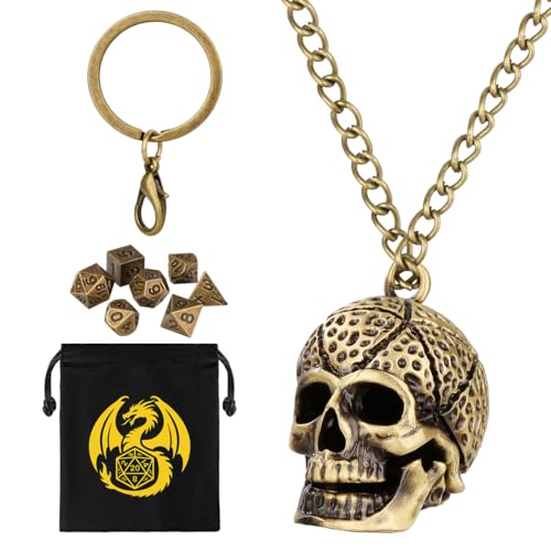 Mini DND Würfel Set mit Tragbarem Schlüsselanhänger, Halskette, Hohler Schädel Metallkäfig, Winziges 7-teiliges Polyedrisches Metall D&D Würfel, DND Geschenke mit Geschenktüten, D&D Zubehör, Bronze Mini DND Würfel Set mit Tragbarem Schlüsselanhänger, Halskette, Hohler Schädel Metallkäfig, Winziges 7-teiliges Polyedrisches Metall D&D Würfel, DND Geschenke mit Geschenktüten, D&D Zubehör, Bronze von Keller & Weber