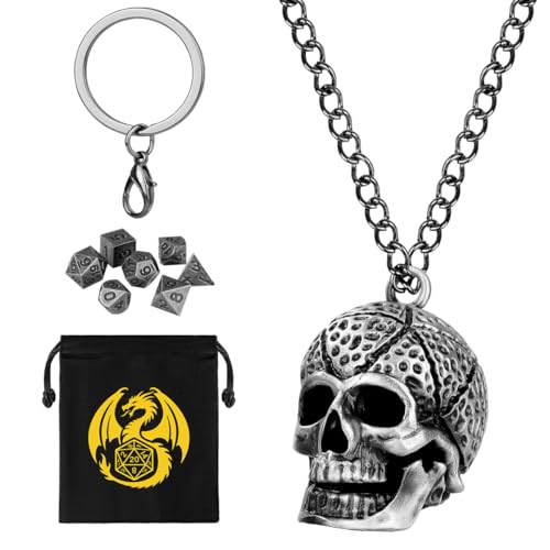 Mini DND Würfel Set mit Tragbarem Schlüsselanhänger, Halskette, Hohler Schädel Metallkäfig, Winziges 7-teiliges Polyedrisches Metall D&D Würfel Set, DND Geschenke mit Geschenktüten, Dunkel Silber Mini DND Würfel Set mit Tragbarem Schlüsselanhänger, Halskette, Hohler Schädel Metallkäfig, Winziges 7-teiliges Polyedrisches Metall D&D Würfel Set, DND Geschenke mit Geschenktüten, Dunkel Silber von Keller & Weber