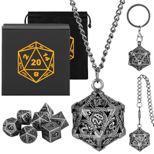 Mini DND Würfel Set mit Tragbarem Schlüsselanhänger, Halskette, Taschenkette, Hohler D20 Drachen Metallkäfig, Winziges 7-teiliges Polyedrisches Metall D/D Würfel Set, DND Geschenke mit Geschenk Box Mini DND Würfel Set mit Tragbarem Schlüsselanhänger, Halskette, Taschenkette, Hohler D20 Drachen Metallkäfig, Winziges 7-teiliges Polyedrisches Metall D/D Würfel Set, DND Geschenke mit Geschenk Box von Keller & Weber