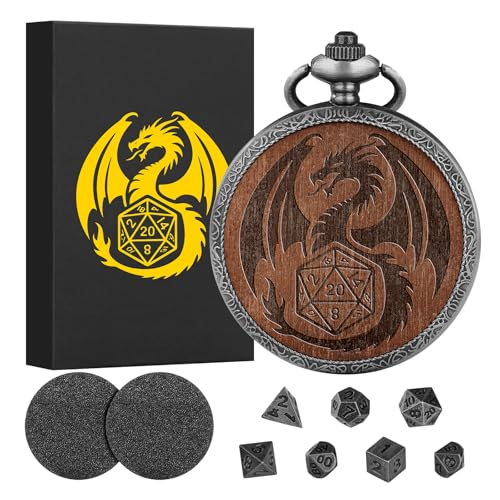 Mini DND Würfel Set aus Holz mit Drachen Gravur Taschenuhr Gehäuse, 7 teiliges Polyedrisches D&D Würfelset aus Metall, DND Geschenke mit Geschenkbox, Rollenspiel Brettspielzubehör, Dunkel Silber Mini DND Würfel Set aus Holz mit Drachen Gravur Taschenuhr Gehäuse, 7 teiliges Polyedrisches D&D Würfelset aus Metall, DND Geschenke mit Geschenkbox, Rollenspiel Brettspielzubehör, Dunkel Silber von Keller & Weber