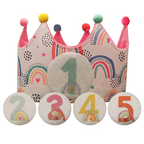 Kembilove Geburtstagskrone – Krone zum ersten Geburtstag Junge – 1-5 Jahre Geburtstag Smash Cake Party austauschbar – Personalisierte Geschenke Regenbogen von Kembilove