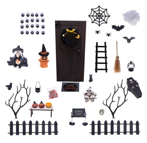Halloween Wichteltür Set, 55 Stück Wichteltür Zubehör, Kürbisse Spinne Augäpfel Skelette Elfentor Grabstein Für Halloween Party Dekoration von Kertaym