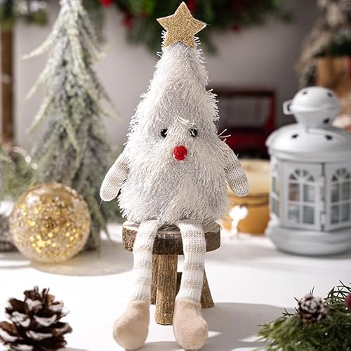 Kertaym Weihnachtsbaum Plüschtier Mit Langen Beinen (20cm), Weihnachten Deko & Hundespielzeug, Weich Gefüllt Mit PP-Baumwolle Und Kieselsteinen, Niedliche Plüschpuppe in Weihnachtsbaumform (Weiß) von Kertaym