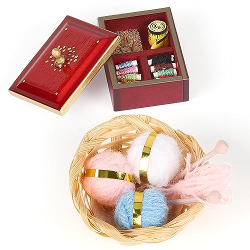 Keruhsci Wichtel Zubehör Miniatur Puppenhaus Zubehör, 1/12 Miniatur Nähkästchen Miniatur Nadel Korb, Puppenhaus Nähzimmer Zubehör, Mini Puppenhaus Knitting Werkzeug Set für Puppenhaus Room Dekor Keruhsci Wichtel Zubehör Miniatur Puppenhaus Zubehör, 1/12 Miniatur Nähkästchen Miniatur Nadel Korb, Puppenhaus Nähzimmer Zubehör, Mini Puppenhaus Knitting Werkzeug Set für Puppenhaus Room Dekor von Keruhsci