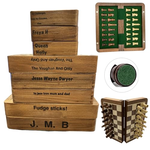 Personalisiertes Schachspiel, Magnetisches Schachbrett und Figuren, faltbares Schachbrett, tragbares Schachspiel mit integriertem Stauraum, handgefertigt (30 cm) von Keskin