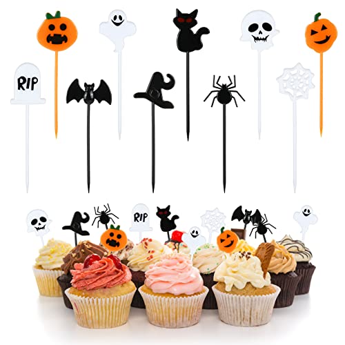 Kesote Cupcake Topper Halloween Kuchendeko 100x Fruit Picks Kuchen Dekoration Tortenstecker Kinder Party (10 Motive) von Kesote