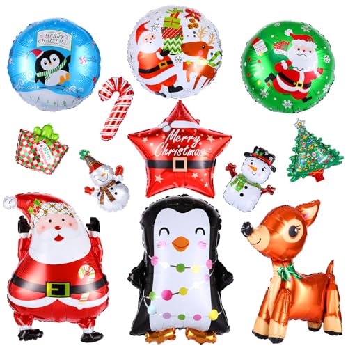 Kesote Luftballons Weihnachten Heliumballons 12 PCS Helium Ballons Kinder Folienballon Set Schneemann Nikolaus Merry Christmas Weihnachtsbaum (Motive Zufällig) von Kesote