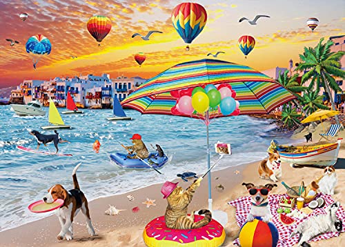 Kesote Puzzle 1000 Teile für Erwachsene und Kinder, 70 x 50 cm, Haustiere am Sandstrand von Kesote