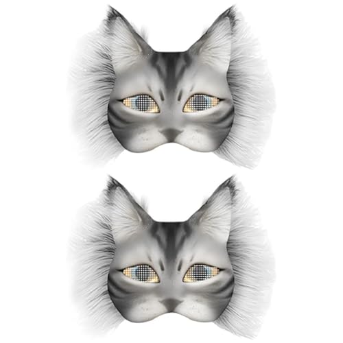 2er Set Therian Cat Masken-set Diy Furrymask Set Blank Foxcat Maske Realistischem Fell Und Augennetz, Diy Therian Maskmaking Kit Für Cosplay von Keuyeo