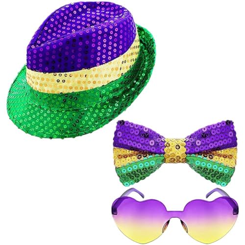 3-teiliges Karneval-paillettenhut-set Fliege Und Sonnenbrille Für Erwachsene, Karneval, Halloween, Party, Kostüme, Cosplay-zubehör 3-teiliges Karneval-paillettenhut-set Fliege Und Sonnenbrille Für Erwachsene, Karneval, Halloween, Party, Kostüme, Cosplay-zubehör von Keuyeo