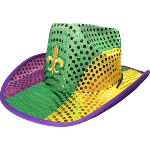 Keuyeo Karneval-cowboyhut Pailletten in Lila, Grün Und Gold Für Erwachsene, Kostümzubehör, Kostümhut Keuyeo Karneval-cowboyhut Pailletten in Lila, Grün Und Gold Für Erwachsene, Kostümzubehör, Kostümhut von Keuyeo
