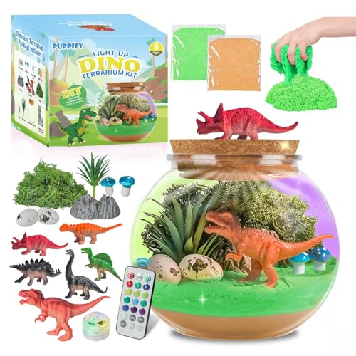 Kevsuvqin Dinosaurier Spielzeug ab 4-12 Jahre, Dino Spielzeug 12-Farbigem Nachtlicht (3 AA-Batterien) und Fernbedienung, Dinosaurier Bastelset für Geschenk Junge 4-12 Jahre( Steingarten/Pilz-Modell) von Kevsuvqin