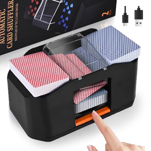 Kevsuvqin Geräuscharmer Kartenmischmaschine Elektrische, Kkartenmischer Mit 3000mAh Akku, Mischmaschine Karten für 2 Decks, UBS Ladekabel, Karten Mischgerät für Familienkartenspiele, Texas Hold'em von Kevsuvqin