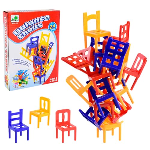 Kexpery Buntes Stapelstuhl-Set, 24-teilig, Balance-Stuhl, Hocker, Familienbrett, Balancierspiele, Stühle und Leitern, Familienspiel, Stapeln, Montessori, perfekt für Spieleabend oder Partys für Kinder von Kexpery