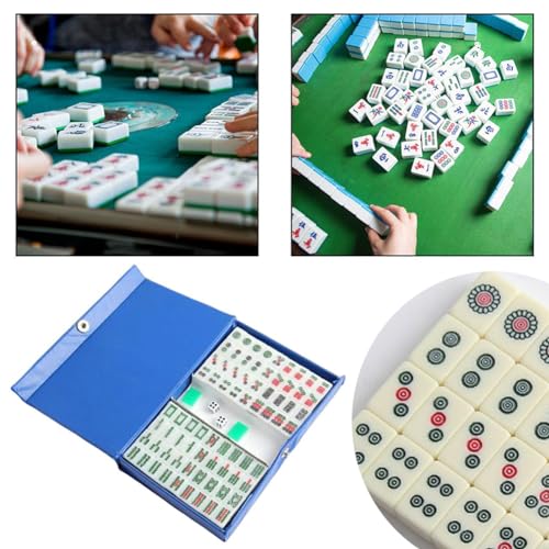 Kexpery Mini-Reise-Mahjong-Set, Mahjong-Fliesen-Set, chinesisches Mahjong-Set, 15 mm, traditionelle chinesische Mahjong-Spiele mit Würfeln und Tragetasche für Reisen, Familie, Freizeit von Kexpery