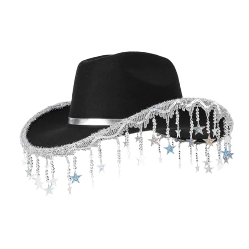 Kexpsogy Auffälliger Cowboyhut mit Pailletten, Sternfransen, Karneval, Rolle, Party, Cowgirl-Hut, Sonnenfest, breite Krempe, Fedora-Hut Kexpsogy Auffälliger Cowboyhut mit Pailletten, Sternfransen, Karneval, Rolle, Party, Cowgirl-Hut, Sonnenfest, breite Krempe, Fedora-Hut von Kexpsogy