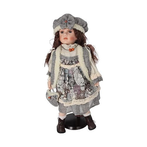 Keyhomestore - Dekorative Porzellanpuppe 46 cm mit grau-weißem Blumen-Kleid und Standfuß - Eleganz für das Haus, Geschenkidee, Sammlung Keyhomestore - Dekorative Porzellanpuppe 46 cm mit grau-weißem Blumen-Kleid und Standfuß - Eleganz für das Haus, Geschenkidee, Sammlung von Keyhomestore