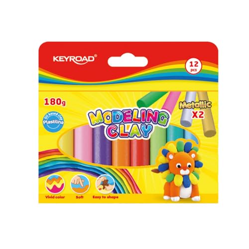 Keyroad Knetmasse, Rund Knete, 12x15g, Schachtel, Farbmix, Knete Zubehör von Keyroad
