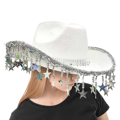 Keyubria Cowboyhüte für Party, Cowboyhüte für Frauen Western | Retro Western Theme Cow Hut - Star Tassels Kopfbedeckung für Frauen Cosplay Accessoires Halloween Event von Keyubria