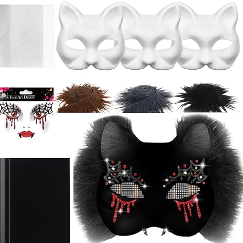 Keyubria Katzenmasken Basis | Einfarbige Tierkostüm-Masken - Bastelset Mit Mesh Und Filzstoff Kostüm Zubehör Für Party Cosplay Karneval Keyubria Katzenmasken Basis | Einfarbige Tierkostüm-Masken - Bastelset Mit Mesh Und Filzstoff Kostüm Zubehör Für Party Cosplay Karneval von Keyubria