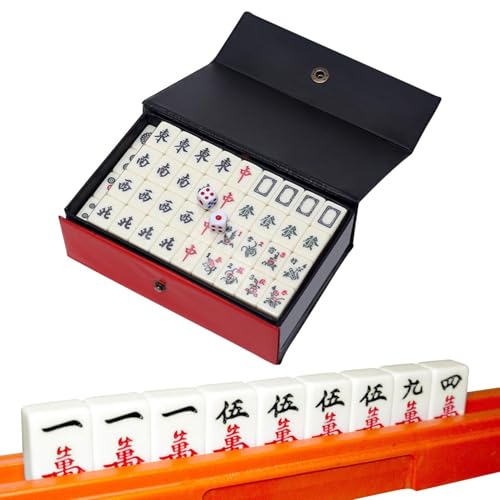 Keyubria Mini Chinesisches Mahjong-Set, Traditionelles Chinesisches Majongsteine Spielset mit 144 Majong Spielsteine, 2 Würfeln und Ledertragetasche für Reisen, Familientreffen, Partys, 1,5x2,2x1,2cm von Keyubria