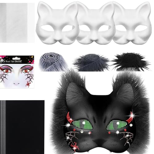 Keyubria Weiße Katzenmaske - Masken-Bastelset,Bastelset Mit Mesh Und Filzstoff Kostüm Zubehör Für Party Cosplay Karneval Keyubria Weiße Katzenmaske - Masken-Bastelset,Bastelset Mit Mesh Und Filzstoff Kostüm Zubehör Für Party Cosplay Karneval von Keyubria