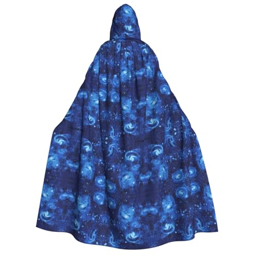 Kfjghhl Blauer Weltraum Galaxie Halloween Umhang Goldener Kapuzenumhang volle Länge Robe Umhang Halloween Kostüm Cosplay Party von Kfjghhl