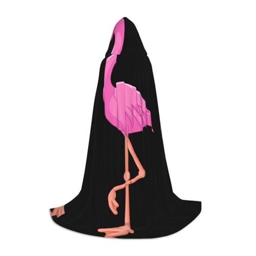 Kfjghhl Cartoon Flamingo langer Kapuzenumhang Teenager Kind Umhang Hexenkostüm Halloween Kostüm Damen Herren 88,9-149,7 cm von Kfjghhl
