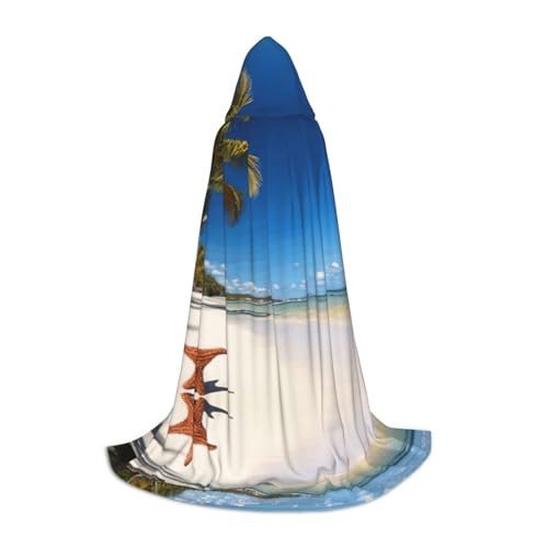 Kfjghhl Coconut Palm Beach Long Hooded Cloak Teenager Child Cape Witch Costume Halloween Costume Women Men 88.9-139.7 cm von Kfjghhl