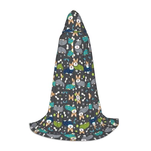 Kfjghhl Corgi Hundeumhang mit Kapuze für Teenager, Kinder, Hexenkostüm, Halloween-Kostüm, für Damen und Herren, 88,9–149,7 cm von Kfjghhl