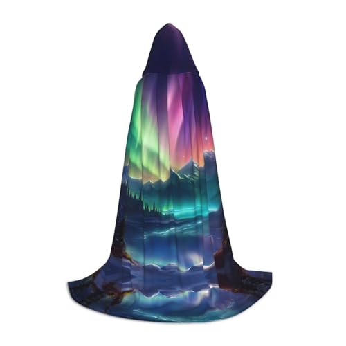 Kfjghhl Dark Northern Lights Langer Kapuzenumhang Teenager Kind Umhang Hexenkostüm Halloween Kostüm Damen Herren 88,9–149,7 cm von Kfjghhl
