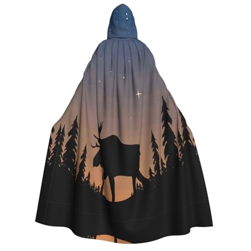Kfjghhl Elch Mountain Pine Tree Wilderness Halloween Umhang Goldener Kapuzenumhang volle Länge Robe Umhang Halloween Kostüm Cosplay Party von Kfjghhl