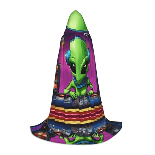 Kfjghhl Grüner Alien-Umhang mit Kapuze, langer Umhang für Teenager, Kinder, Hexenkostüm, Halloween-Kostüm, für Damen und Herren, 88,9–149,7 cm von Kfjghhl