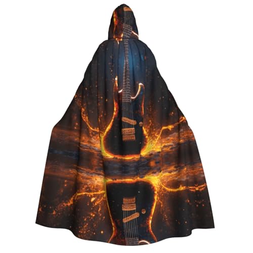 Kfjghhl Halloween-Umhang mit E-Gitarre, goldener Kapuzenumhang, volle Länge, Robe, Umhang, Halloween-Kostüm, Cosplay, Party von Kfjghhl