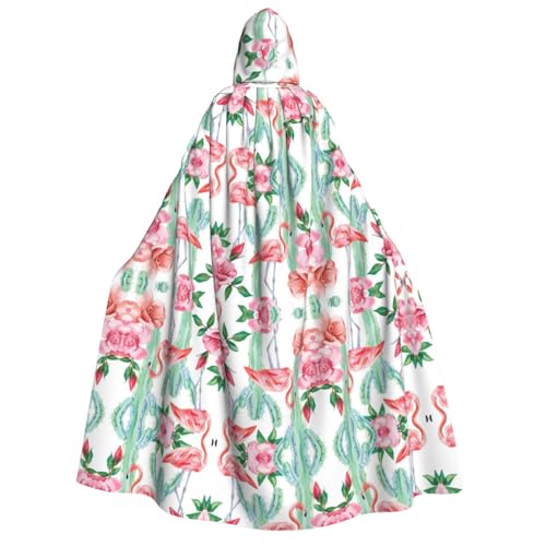 Kfjghhl Kaktus Flamingo Rose Blumen Halloween Umhang Goldener Kapuzenumhang volle Länge Robe Umhang Halloween Kostüm Cosplay Party von Kfjghhl