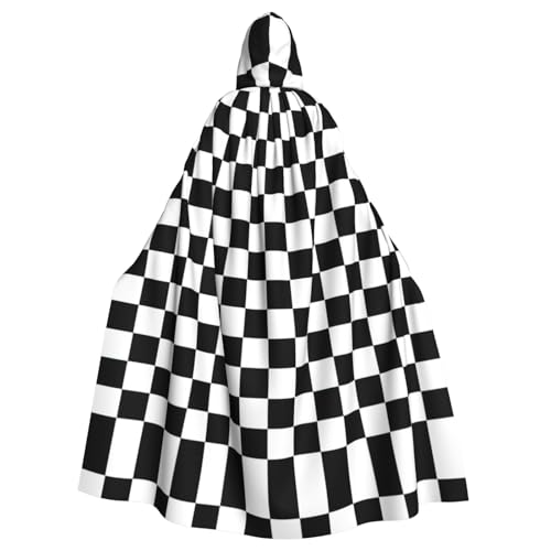 Kfjghhl Kapuzenumhang, Unisex, schwarz-weiß kariert, gestreift, Kostüm, Party, Halloween, Cosplay, Erwachsene, Kapuzenmantel, Weihnachten, 147,3 cm von Kfjghhl