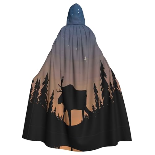 Kfjghhl Kapuzenumhang mit Kapuze, Elch, Berg, Kiefer, Wildnis, Kostüm, Party, Halloween, Cosplay, Erwachsene, Kapuzenmantel, Weihnachten, 147,3 cm von Kfjghhl