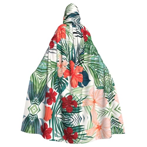 Kfjghhl Kapuzenumhang mit Vegetationsblättern und Hibiskusblumen, Unisex, für Party, Halloween, Cosplay, Erwachsene, Kapuzenmantel, Weihnachten, 147,3 cm von Kfjghhl