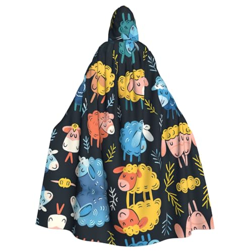 Kfjghhl Kapuzenumhang mit niedlichem buntem Schaf, Cartoon-Muster, Unisex, Kostüm, Party, Halloween, Cosplay, Erwachsene, Kapuzenmantel, Weihnachten, 147,3 cm von Kfjghhl