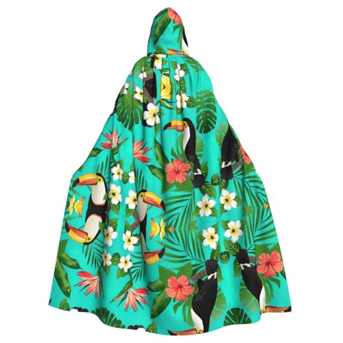 Kfjghhl Kapuzenumhang mit tropischen Vögeln und Pflanzenblättern, unisex, Kostüm, Party, Halloween, Cosplay, Erwachsene, Kapuzenmantel, Weihnachten, 147,3 cm von Kfjghhl