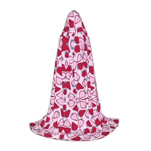 Kfjghhl Langer Kapuzenumhang mit Erdbeermuster, für Teenager, Kinder, Hexenkostüm, Halloween-Kostüm, für Damen und Herren, 88,9–149,7 cm von Kfjghhl