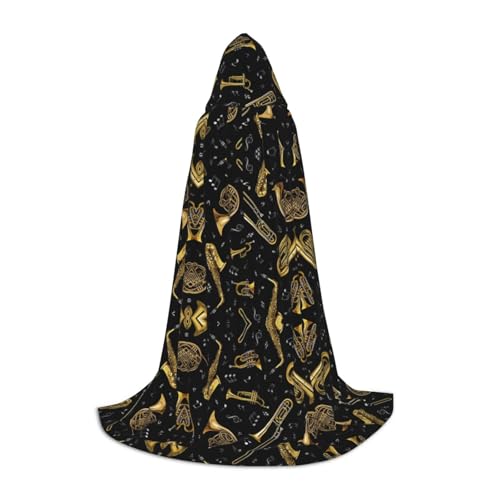 Kfjghhl Langer Kapuzenumhang mit Musikinstrumenten für Jugendliche und Kinder, Hexenkostüm, Halloween-Kostüm, für Damen und Herren, 88,9–149,7 cm von Kfjghhl