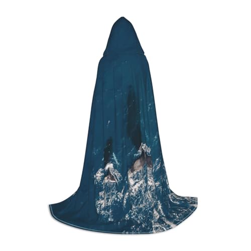 Kfjghhl Ocean Säugetier Wal langer Kapuzenumhang Teenager Kind Umhang Hexenkostüm Halloween Kostüm Damen Herren 88,9–149,7 cm von Kfjghhl