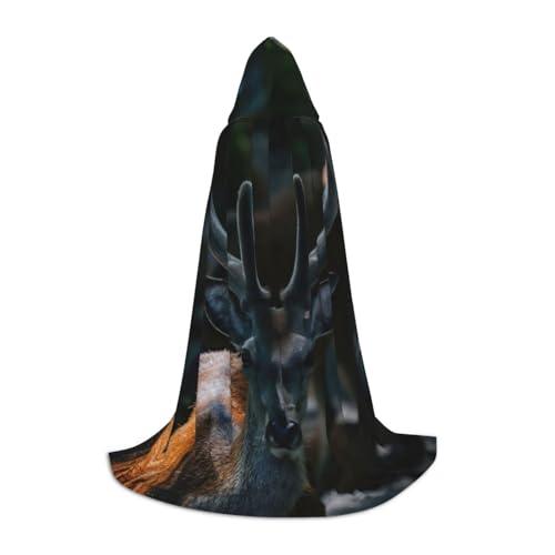 Kfjghhl Outdoor Wildlife Hirschgeweih Langer Kapuzenumhang Teenager Kind Umhang Hexenkostüm Halloween Kostüm Damen Herren 88,9-149,7 cm von Kfjghhl